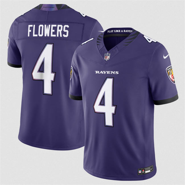 Men's Baltimore Ravens 4 Zay Flowers Purple 2026 F.U.S.E Vapor Stitched Limited Football Jersey