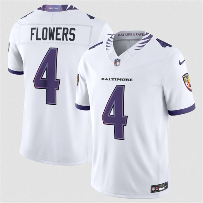 Men's Baltimore Ravens 4 Zay Flowers White 2026 F.U.S.E. Vapor Stitched Limited Football Jersey