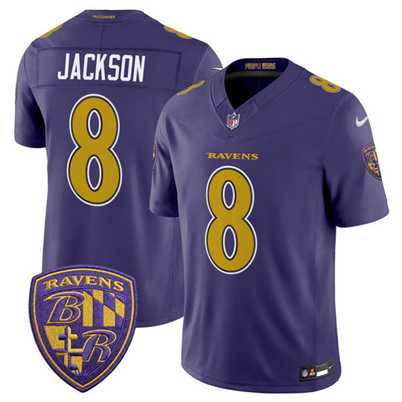 Men's Baltimore Ravens 8 Lamar Jackson Purple 2026 F.U.S.E. Alternate Vapor Limited Football Stitched Jersey