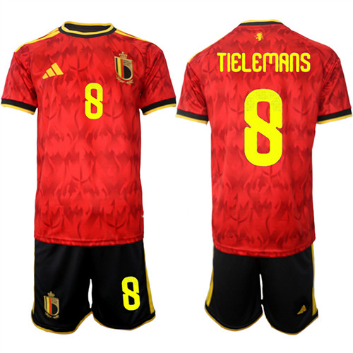 Men's Belgium 8 TIELEMANS National Team FIFA x World Cup 2026 Home Red On Field Jersey