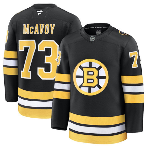 Men's Boston Bruins 73 Charlie McAvoy Black 2025 Home Stitched Hockey Jersey