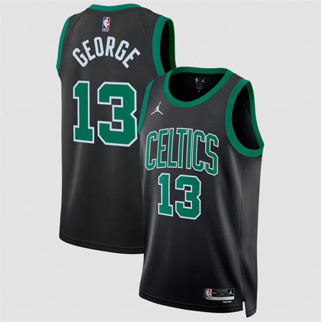 Men's Boston Celtics 13 Paul George Black Statement Edition Stitched Basketball Jersey Men's Boston Celtics 13 Paul George Black Statement Edition Stitched Basketball Jersey