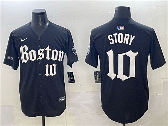 Men's Boston Red Sox 10 Trevor Story Black Gothic Vapor Limited Stitched Baseball Jersey