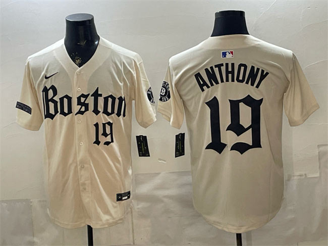 Men's Boston Red Sox 19 Roman Anthony Cream Gothic Vapor Limited Stitched Baseball Jersey