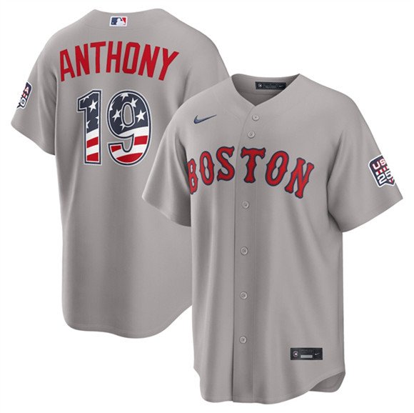 Men's Boston Red Sox 19 Roman Anthony Gray 2026 USA 250 Fourth of July Home Stitched Baseball Jersey Men's Boston Red Sox 19 Roman Anthony Gray 2026 USA 250 Fourth of July Home Stitched Baseball Jersey