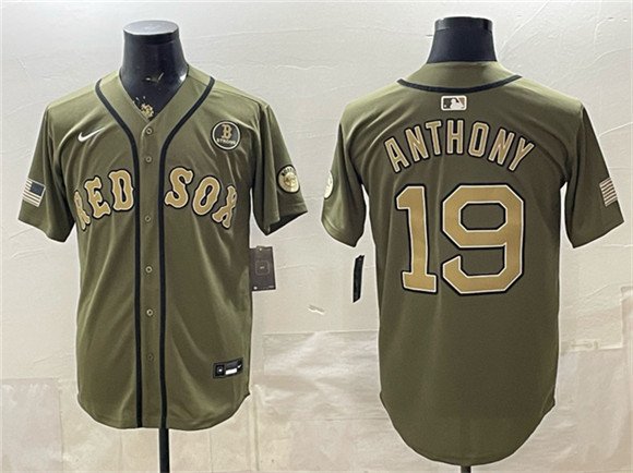 Men's Boston Red Sox 19 Roman Anthony Olive Armed Forces Day Cool Base Stitched Baseball Jersey Men's Boston Red Sox 19 Roman Anthony Olive Armed Forces Day Cool Base Stitched Baseball Jersey