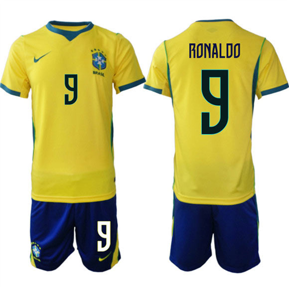Men's Brazil national football team 9 Ronaldo Yellow 2026 Soccer Jersey Suit