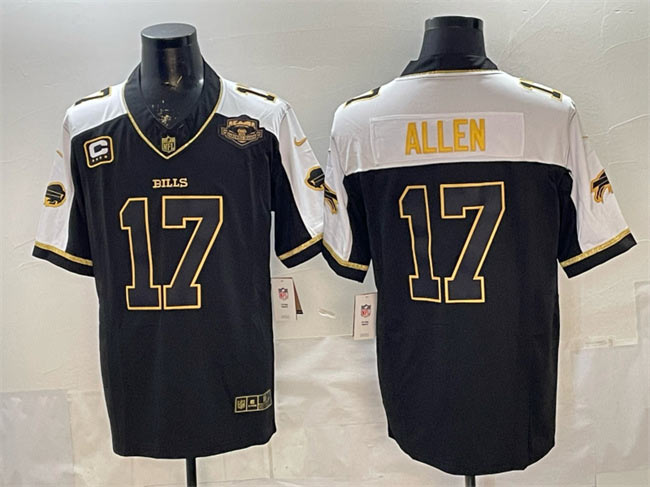 Men's Buffalo Bills 17 Josh Allen Black Gold 2025 F.U.S.E. With Farewell Patch & 4 Star C Patch Vapor Limited Football Stitched Jersey