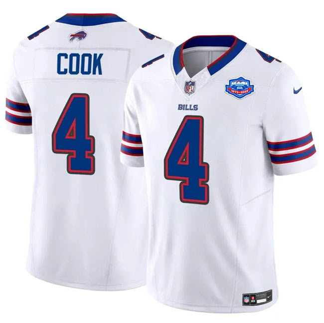 Men's Buffalo Bills 4 James Cook White 2025 F.U.S.E