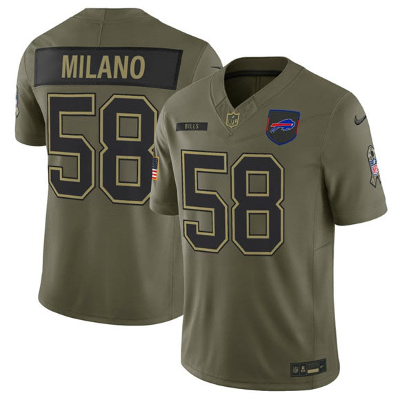 Men's Buffalo Bills 58 Matt Milano Olive 2025 Salute to Service Limited Football Stitched Jersey