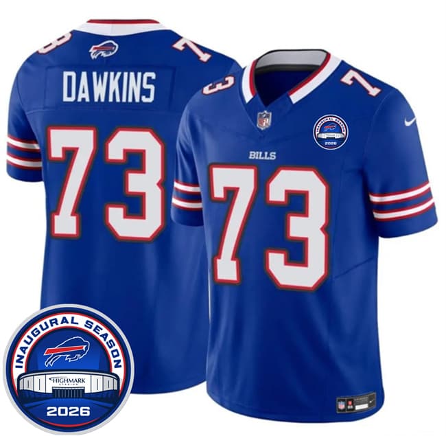 Men's Buffalo Bills 73 Dion Dawkins Blue F U S E 2026 Inaugural Season at Highmark Stadium Football Stitched Jersey Men's Buffalo Bills 73 Dion Dawkins Blue F U S E 2026 Inaugural Season at Highmark Stadium Football Stitched Jersey