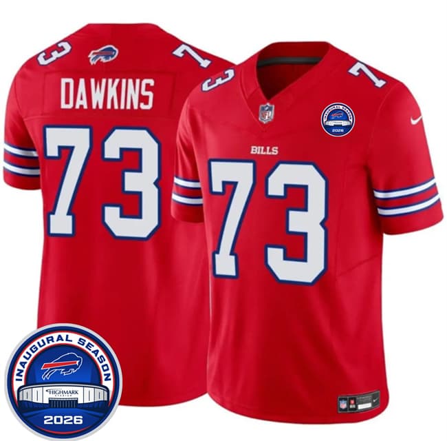 Men's Buffalo Bills 73 Dion Dawkins Red F U S E 2026 Inaugural Season at Highmark Stadium Football Stitched Jersey Men's Buffalo Bills 73 Dion Dawkins Red F U S E 2026 Inaugural Season at Highmark Stadium Football Stitched Jersey