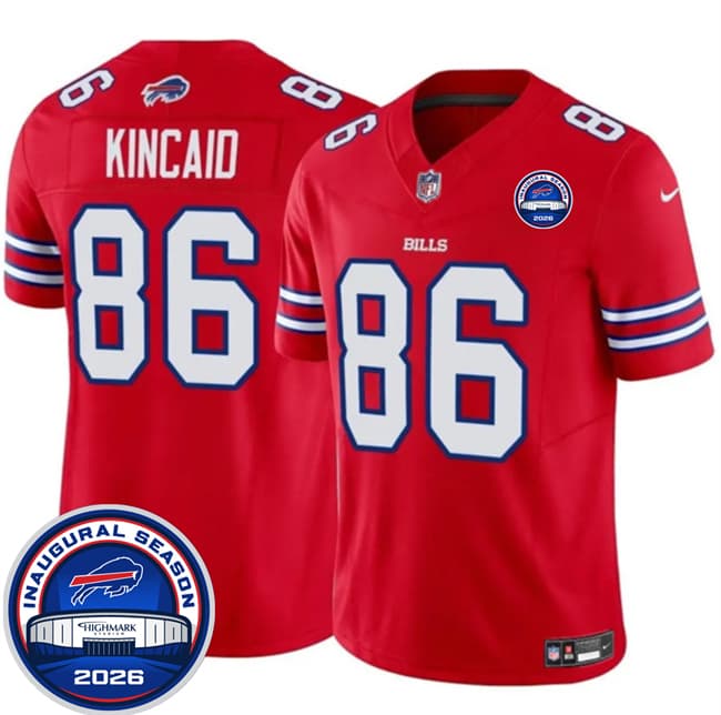 Men's Buffalo Bills 86 Dalton Kincaid Red F U S E 2026 Inaugural Season at Highmark Stadium Football Stitched Jersey Men's Buffalo Bills 86 Dalton Kincaid Red F U S E 2026 Inaugural Season at Highmark Stadium Football Stitched Jersey