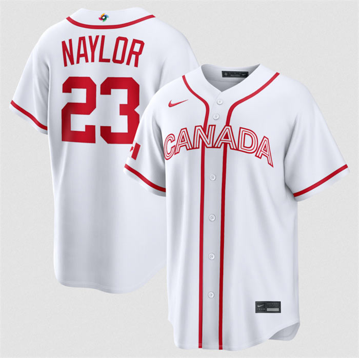 Men's Canada Baseball 23 Bo Naylor White 2026 World Baseball Classic Home Stadium Stitched Jersey