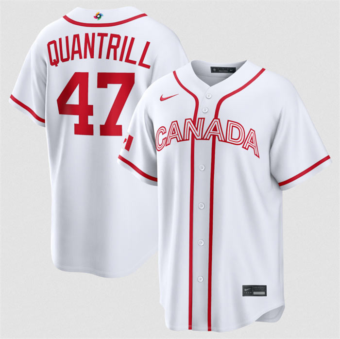 Men's Canada Baseball 47 Cal Quantrill White 2026 World Baseball Classic Home Stadium Stitched Jersey