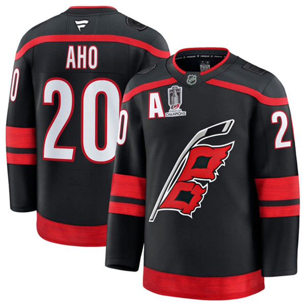 Men's Carolina Hurricanes 20 Sebastian Aho Black 2026 Stanley Cup Champions And A Patch Home Stitched Hockey Jersey Men's Carolina Hurricanes 20 Sebastian Aho Black 2026 Stanley Cup Champions And A Patch Home Stitched Hockey Jersey
