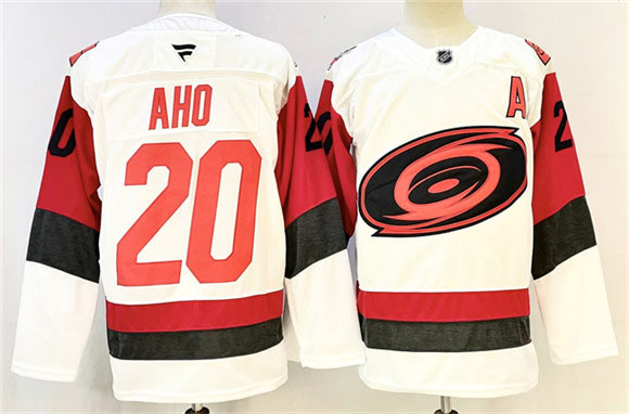 Men's Carolina Hurricanes 20 Sebastian Aho White 2024 25 With A Patch Home Stitched Hockey Jersey