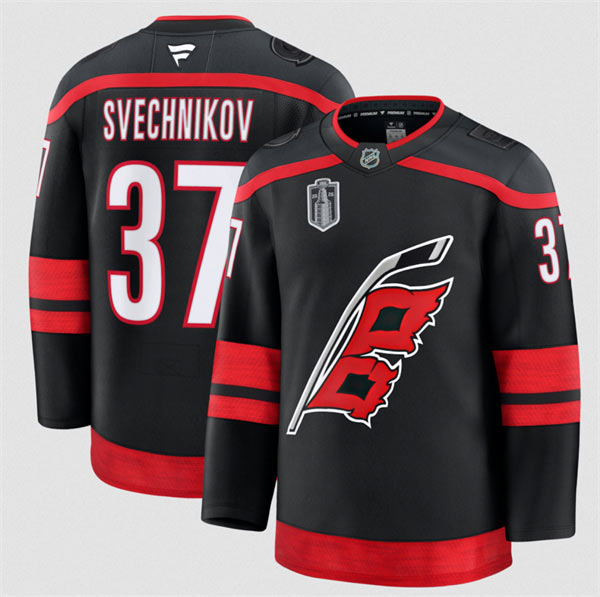 Men's Carolina Hurricanes 37 Andrei Svechnikov Black 2026 Stanley Cup Final Home Premium Hockey Stitched Jersey Men's Carolina Hurricanes 37 Andrei Svechnikov Black 2026 Stanley Cup Final Home Premium Hockey Stitched Jersey