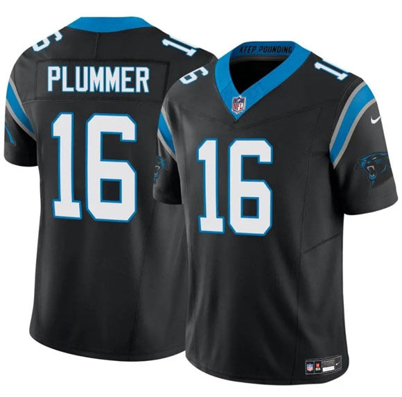 Men's Carolina Panthers 16 Jack Plummer Black 2024 F.U.S.E. Vapor Limited Football Stitched Jersey