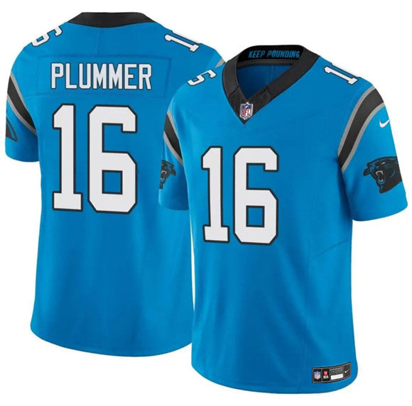 Men's Carolina Panthers 16 Jack Plummer Blue 2024 F.U.S.E. Vapor Limited Football Stitched Jersey
