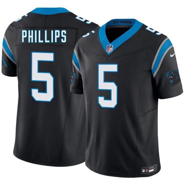 Men's Carolina Panthers 5 Jaelan Phillips Black 2025 F.U.S.E. Vapor Limited Stitched Football Jersey