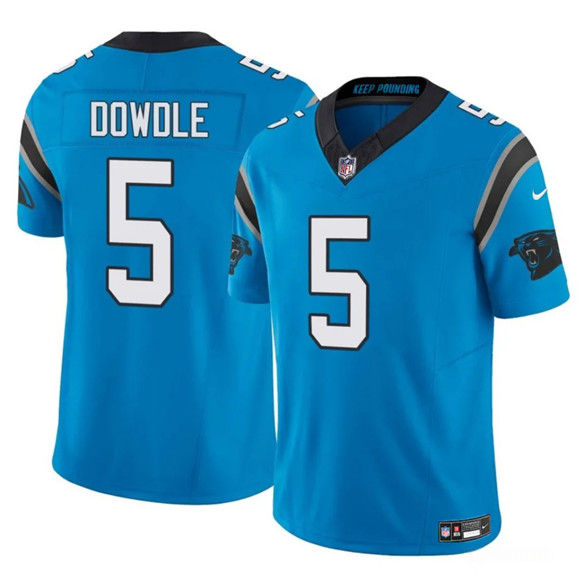 Men's Carolina Panthers 5 Rico Dowdle Blue 2025 F.U.S.E. Vapor Limited Football Stitched Jersey