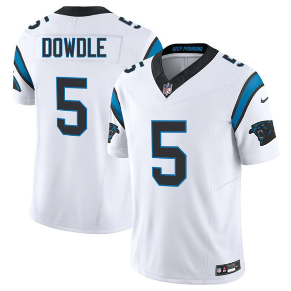 Men's Carolina Panthers 5 Rico Dowdle White 2024 F.U.S.E. Vapor Limited Football Stitched Jersey