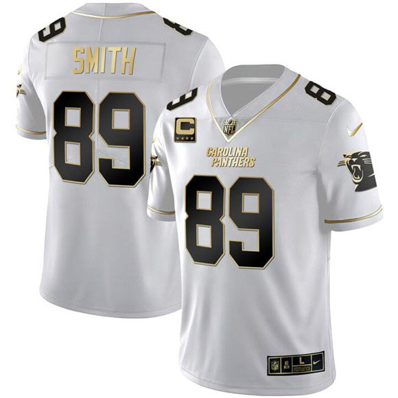Men's Carolina Panthers 89 Steve Smith White Gold With 4 Star C Patch Vapor Limited Football Stitched Jersey