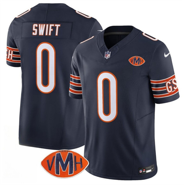 Men's Chicago Bears 0 D'Andre Swift Navy 2025 F.U.S.E. With VMH Patch Vapor Untouchable Limited Football Stitched Jersey