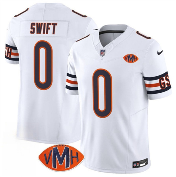 Men's Chicago Bears 0 D'Andre Swift White 2025 F.U.S.E. With VMH Patch Vapor Untouchable Limited Football Stitched Jersey