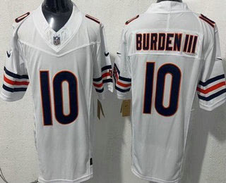 Men's Chicago Bears 10 Luther Burden III Limited White FUSE Vapor Jersey