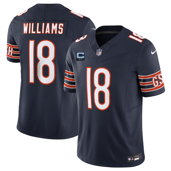 Men's Chicago Bears 18 Caleb Williams Navy 2025 F.U.S.E. With 2 Star C Patch Vapor Untouchable Limited Stitched Football Jersey