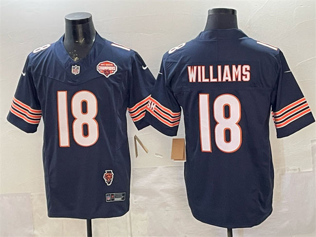 Men's Chicago Bears 18 Caleb Williams Navy F.U.S.E. 2025 NFC North Champions & Illinois Patch Stitched Football Jersey