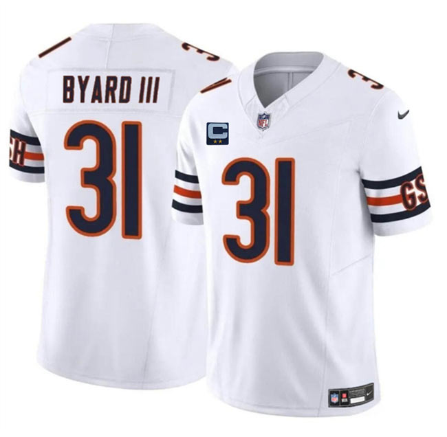 Men's Chicago Bears 31 Kevin Byard III White 2025 F.U.S.E. With 2 Star C Patch Vapor Untouchable Limited Stitched Football Jersey