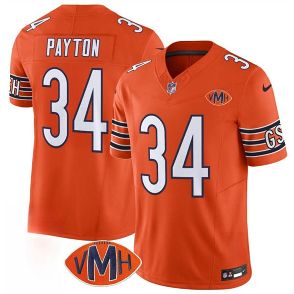 Men's Chicago Bears 34 Walter Payton Orange 2025 F.U.S.E. With VMH Patch Vapor Untouchable Limited Football Stitched Jersey