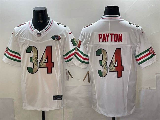 Men's Chicago Bears 34 Walter Payton White Mexico F.U.S.E. With VMH Patch Stitched Football Jersey