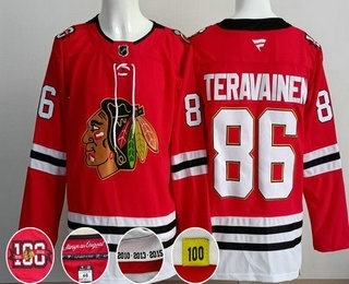 Men's Chicago Blackhawks 86 Teuvo Teravainen Red 100 Years Anniversary Authentic Jersey