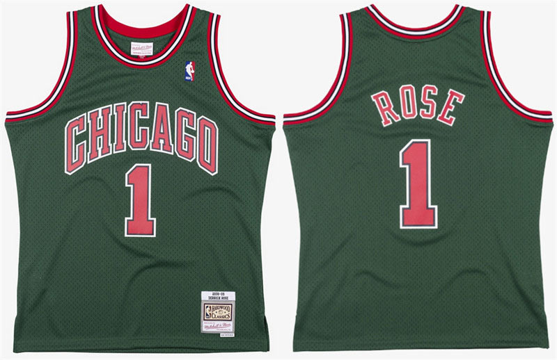 Men's Chicago Bulls 1 Derrick Rose Green Stitched Basketball Jersey