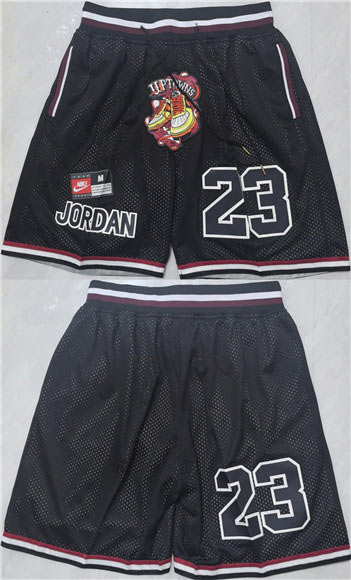 Men's Chicago Bulls 23 Michael Jordan Black Shorts002 (Run Small)