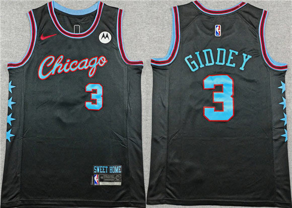Men's Chicago Bulls 3 Josh Giddey Black 2025 26 City Edition Stitched Basketball Jersey