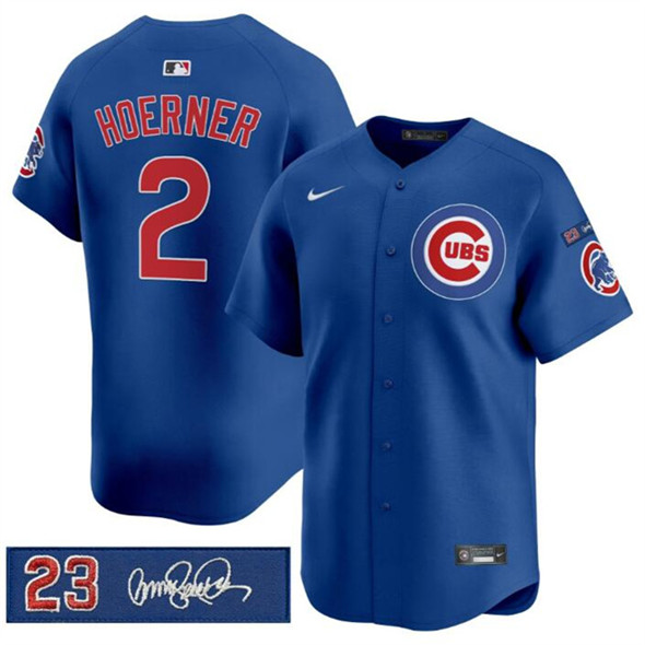 Men's Chicago Cubs 2 Nico Hoerner Royal 'Ryne Sandberg Tribute' Vapor Limited V3 Stitched Baseball Jersey