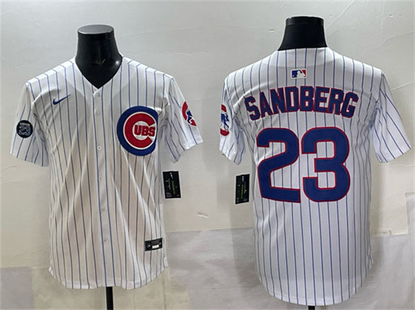 Men's Chicago Cubs 23 Ryne Sandberg White Pinstripe 'Ryne Sandberg Tribute' Vapor Limited V2 Stitched Baseball Jersey