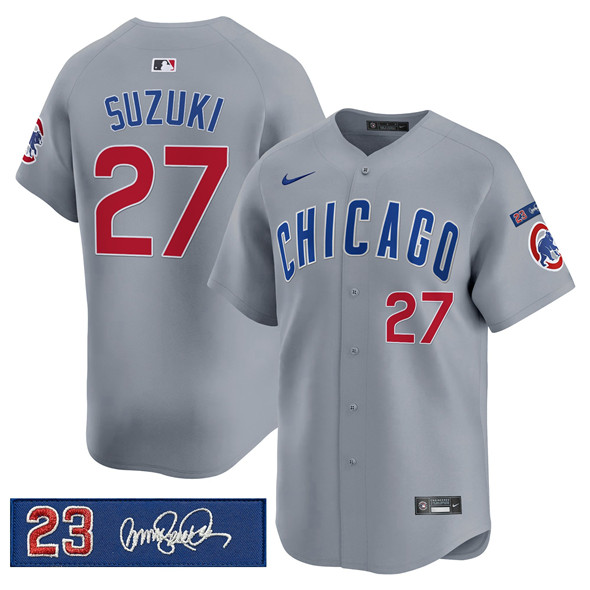 Men's Chicago Cubs 27 Seiya Suzuki Gray 'Ryne Sandberg Tribute' Vapor Limited V3 Stitched Baseball Jersey
