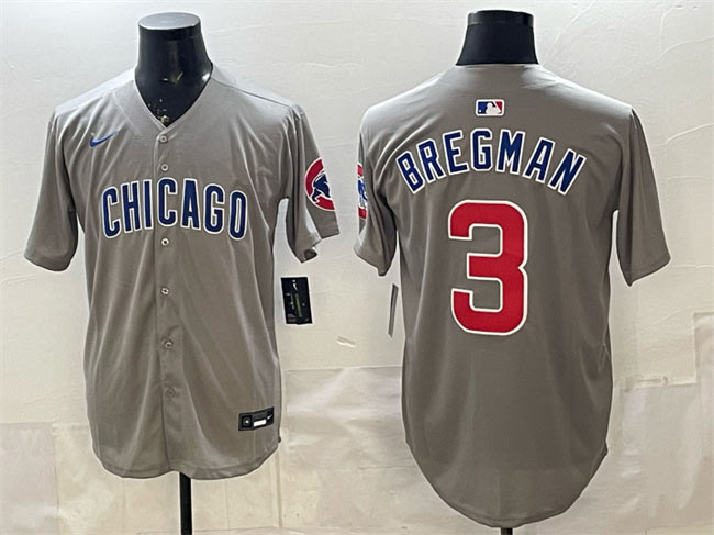 Men's Chicago Cubs 3 Alex Bregman Grey Limited Stitched Baseball Jersey