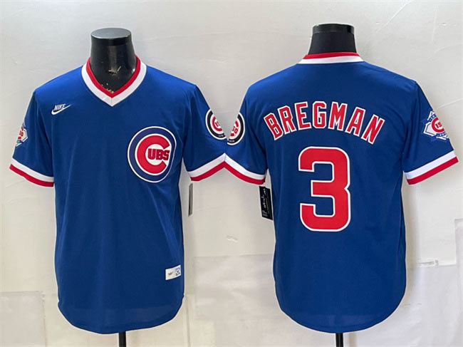 Men's Chicago Cubs 3 Alex Bregman Royal 150th Anniversary Throwback Vapor Limited Stitched Baseball Jersey