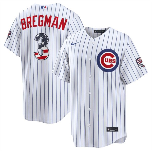 Men's Chicago Cubs 3 Alex Bregman White 2026 USA 250 Fourth of July Home Stadium Stitched Baseball Jersey Men's Chicago Cubs 3 Alex Bregman White 2026 USA 250 Fourth of July Home Stadium Stitched Baseball Jersey