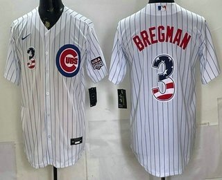 Men's Chicago Cubs 3 Alex Bregman White USA 250 Fourth of July Home Stadium Stitched Jersey Men's Chicago Cubs 3 Alex Bregman White USA 250 Fourth of July Home Stadium Stitched Jersey