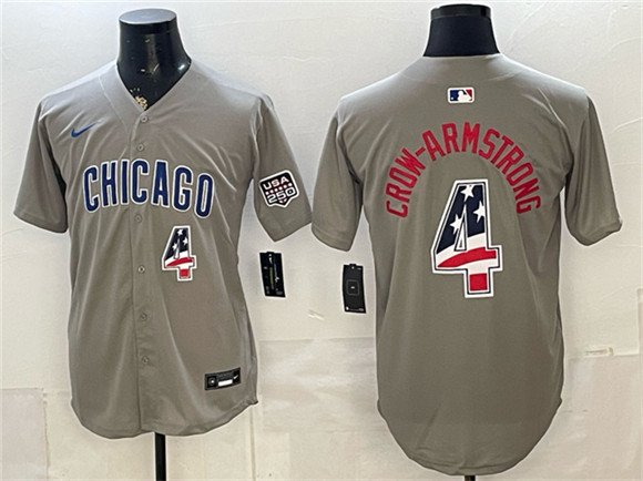 Men's Chicago Cubs 4 Pete Crow Armstrong Gray 2026 USA 250 Fourth of July Stitched Baseball Jersey Men's Chicago Cubs 4 Pete Crow Armstrong Gray 2026 USA 250 Fourth of July Stitched Baseball Jersey