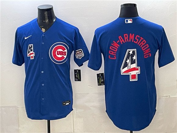 Men's Chicago Cubs 4 Pete Crow Armstrong Royal 2026 USA 250 Fourth of July Stitched Baseball Jersey Men's Chicago Cubs 4 Pete Crow Armstrong Royal 2026 USA 250 Fourth of July Stitched Baseball Jersey