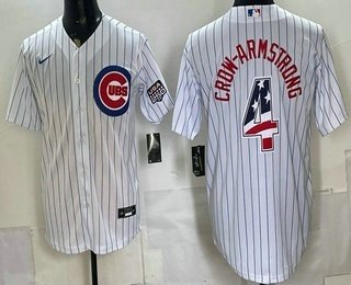 Men's Chicago Cubs 4 Pete Crow Armstrong White 2026 USA 250 Fourth of July Stitched Jersey Men's Chicago Cubs 4 Pete Crow Armstrong White 2026 USA 250 Fourth of July Stitched Jersey